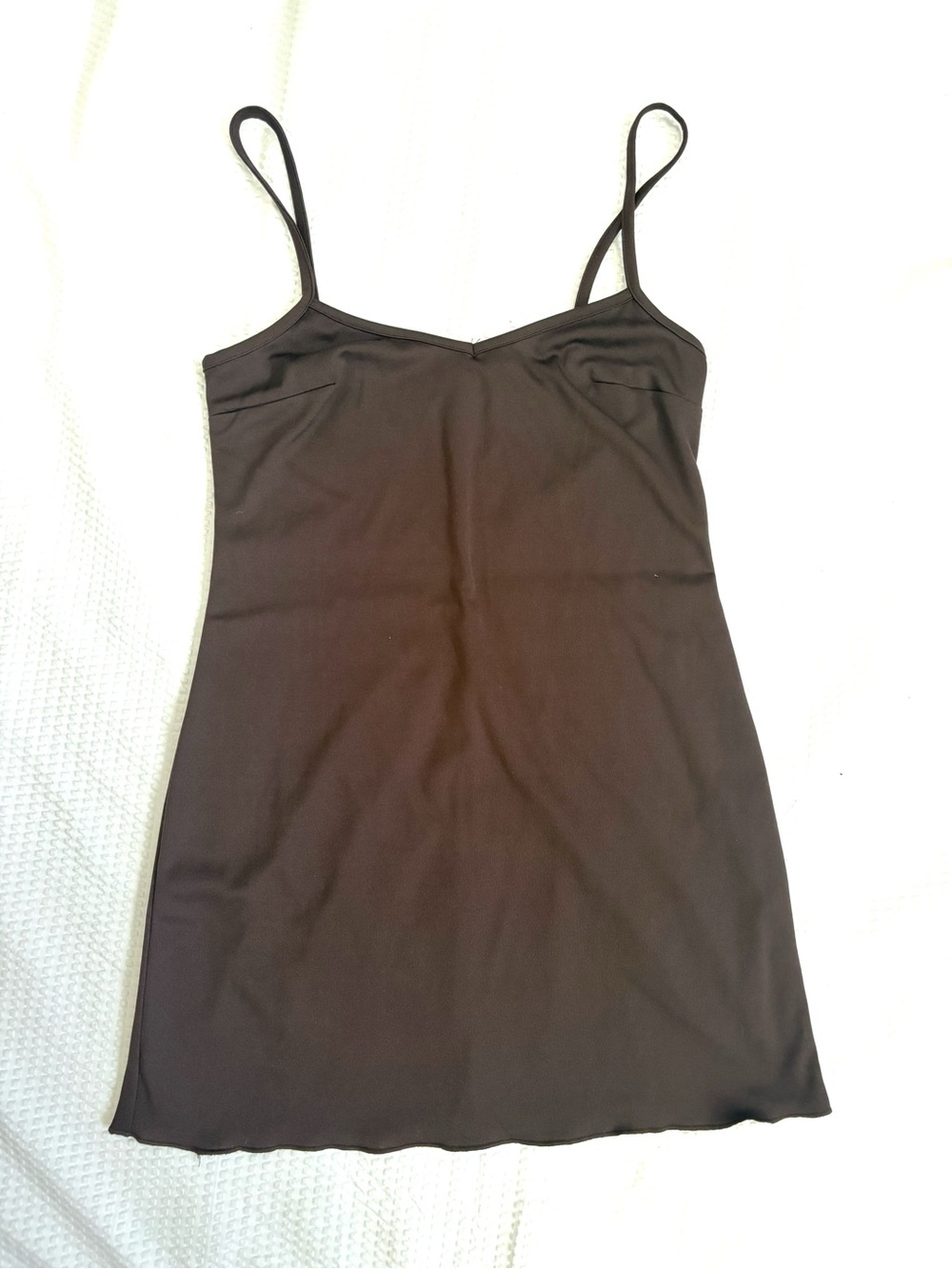Women's Chocolate Brown Mini Slip Dress - Classic Spaghetti Strap